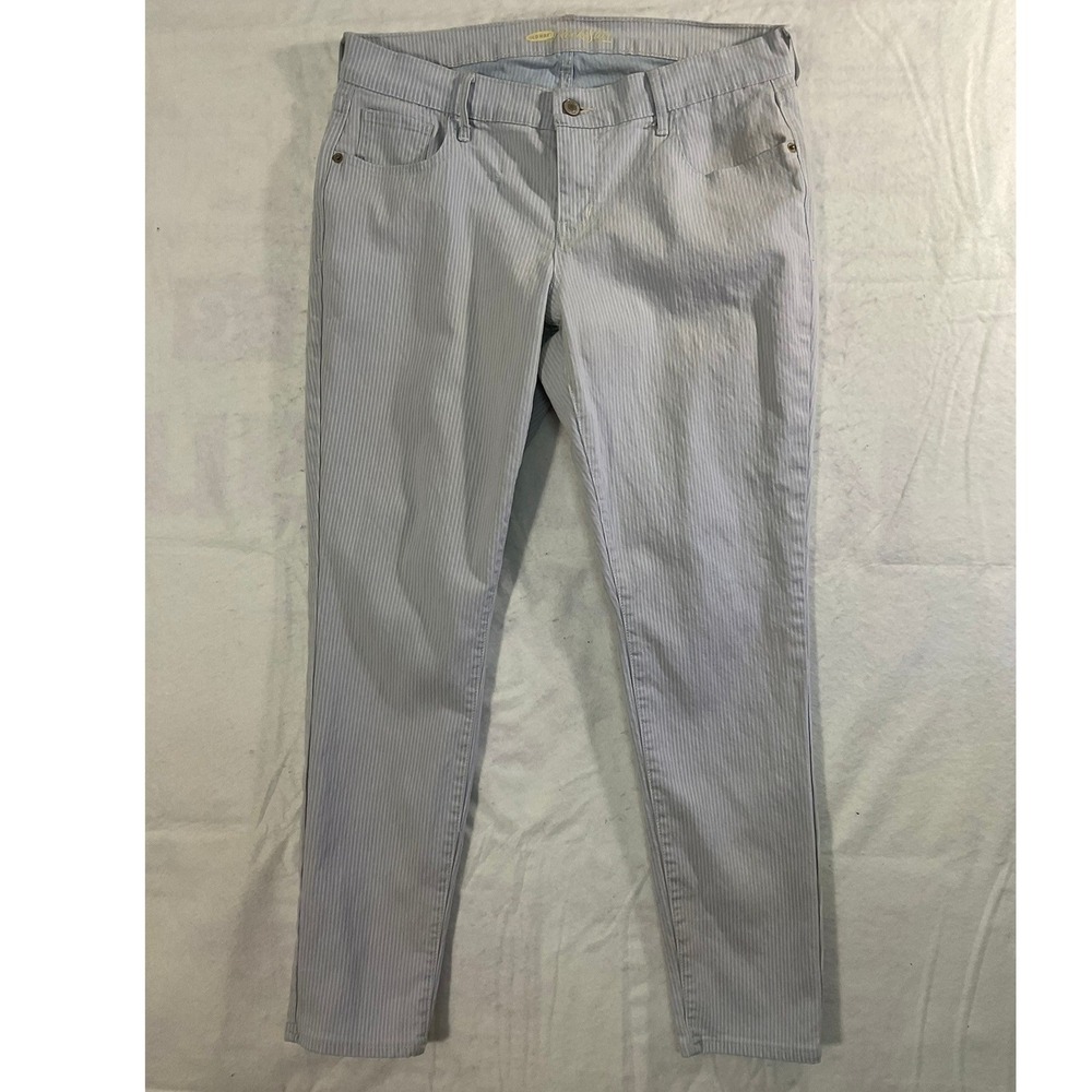 Old Navy Rockstar Skinny Jeans Womens 14 Blue White Pinstripe Stretch Pants